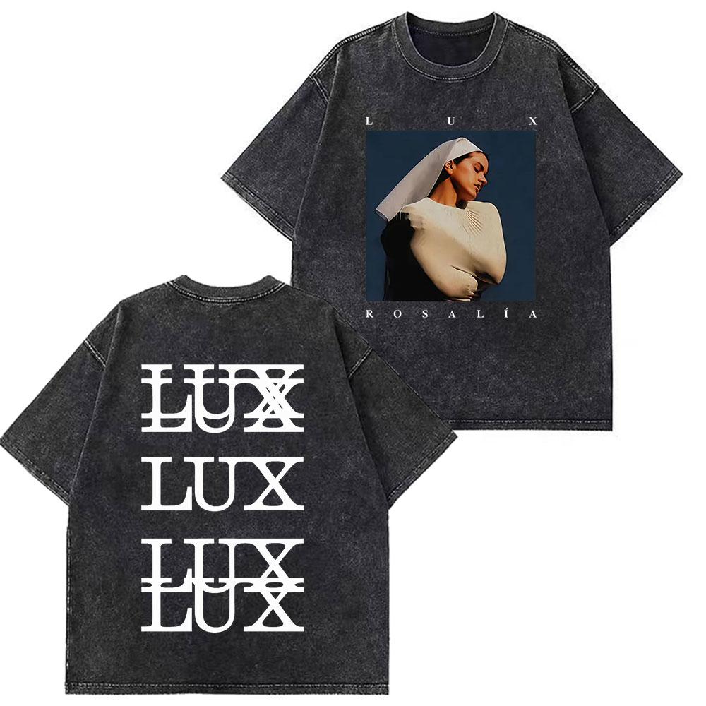 T-shirts Graphiques Notes de Musique Rosala LUX Unisexes Mode Femme T-shirt Ample Décontracté Esthétique T-shirts Lavés Streetwear