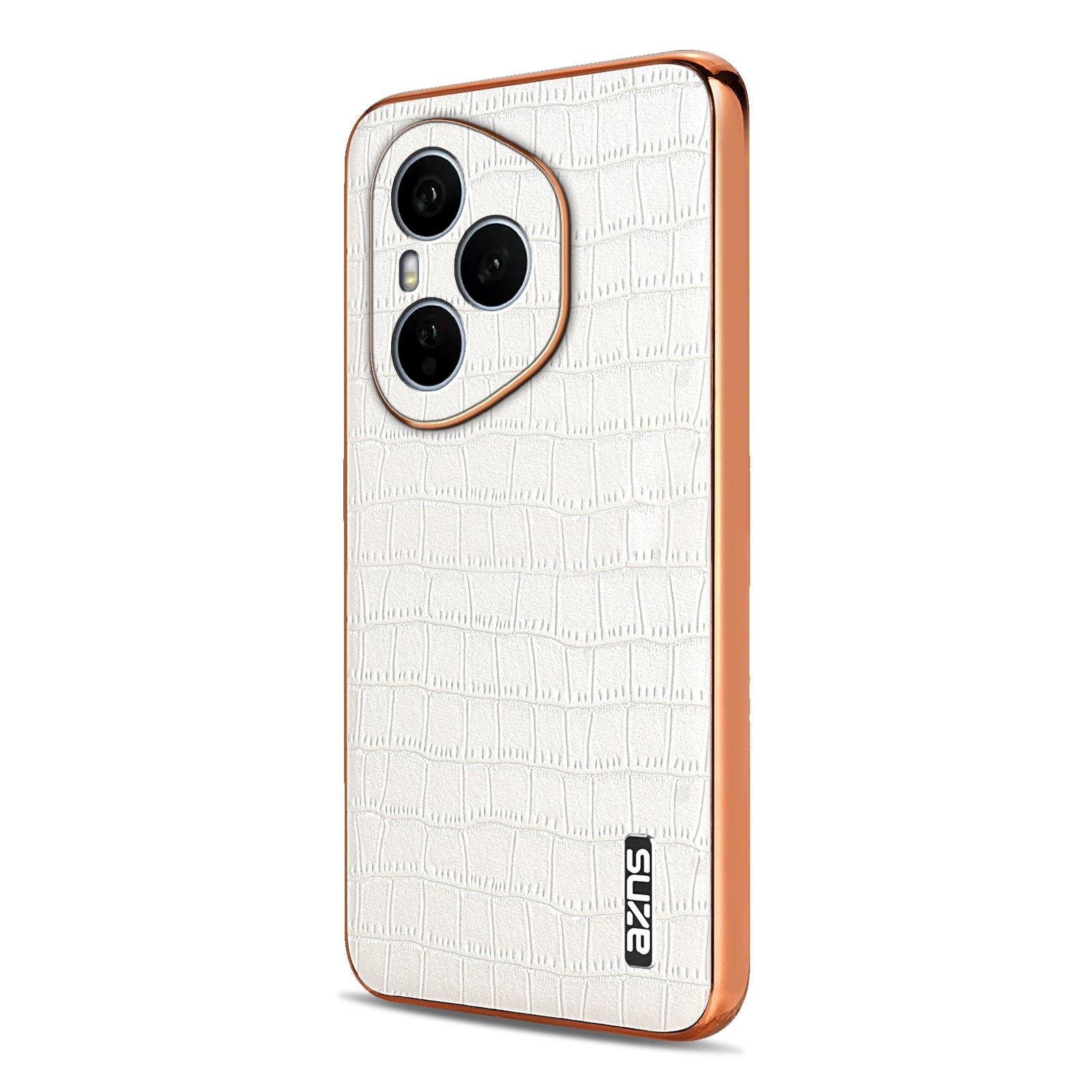 

AZNS Для Honor 400 Pro 5G (Глобальный) Чехол Гальваническое покрытие Текстура крокодила ПУ+ТПУ Чехол для телефона White