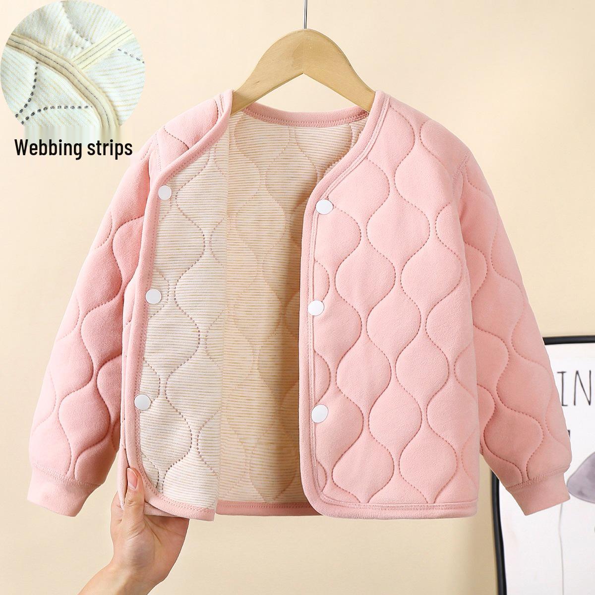 

Children s Fleece-Lined Quilted Jacket - Warm Cotton-Padded Outerwear for Boys and Girls 90 cm рожевий