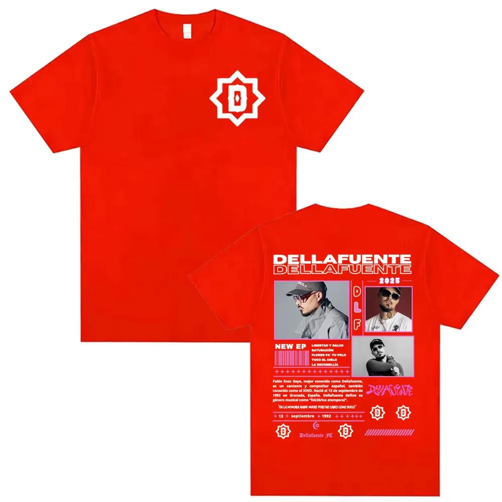 Rapper Dellafuente 2025 Tour Double Sided Graphic T Shirts Men Women Cotton Short Sleeve Tees Fashion Hip Hop Streetwear Tops