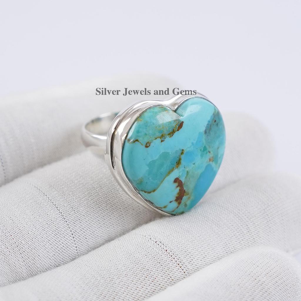 Turquoise Heart Ring, Handmade Ring, 925 Sterling Silver, Heart Turquoise Jewelry, December Birthstone Ring, Memorial Gift Ring