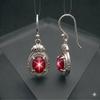 Vintage Red Star Ruby Drop Earrings, Gold Vermeil Sterling Silver, 6 Rays Gemstone, Drop Dangle Earring For Her