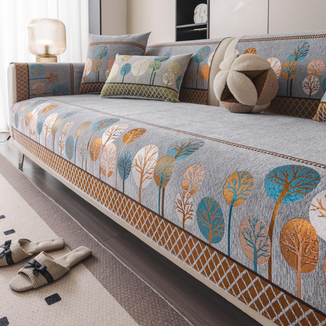 

Коврик для дивана из шенилла Full Moon Tree, нескользящий однотонный диван, универсальный чехол для дивана на все времена, жаккардовая комбинированная подушка для дивана 90x90cm серый