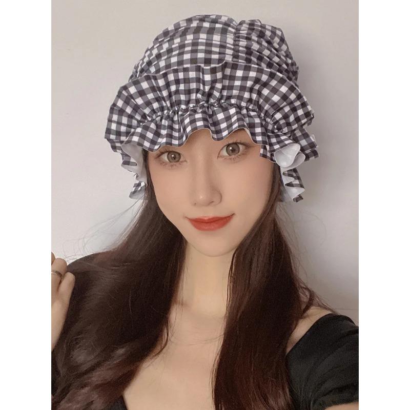 Womens Swim Cap for Long Hair Cute Korean Style Colorful Fabric Design Elegant Beach Photography Hot Spring Swimming Cap