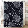 Black Floral Printed Shower Curtain Decorative Bathtub Liner for Bathroom Waterproof Hanging Shower Curtain with Rod (180x240cm)