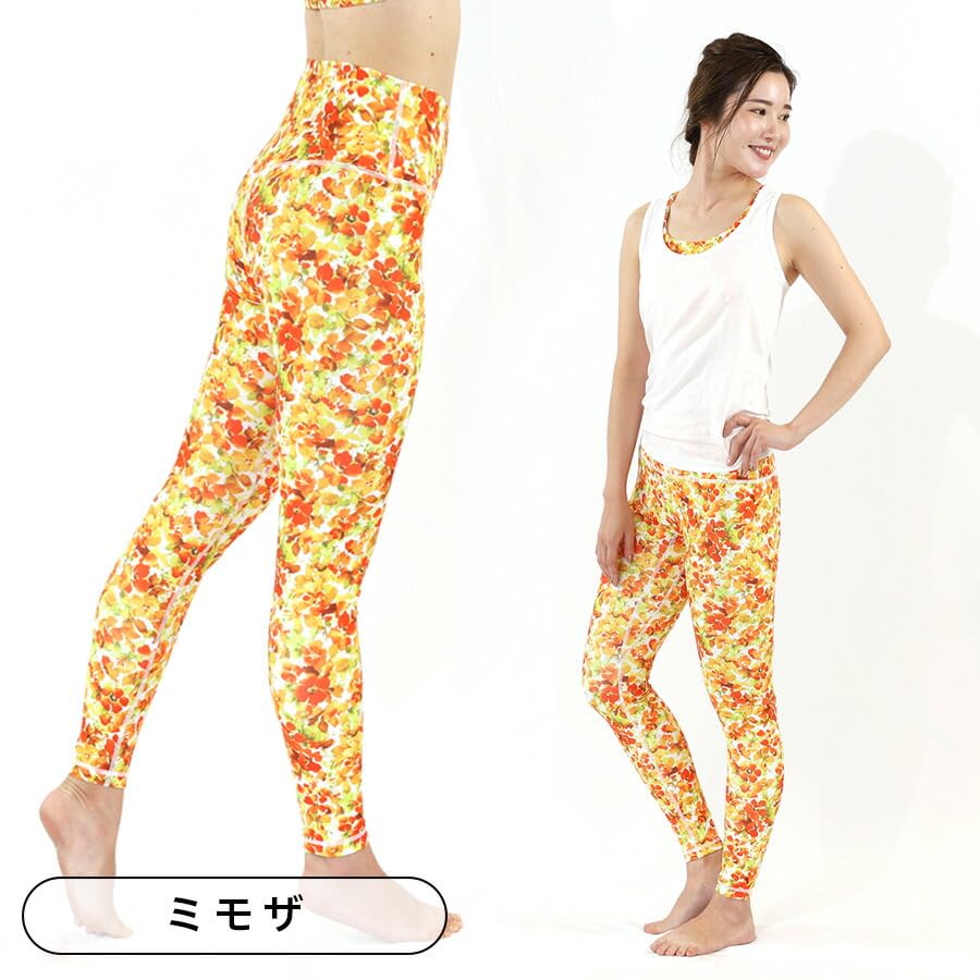 A1165 BT05 Botanical Party Size S [YogaIrie] Leggings, 10-Length, Mimosa,