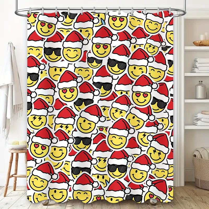 Tuniu Funny Santa Claus Shower Curtain Cute Christmas Shower Curtain for Bathroom Santa with Sunglasses Design
