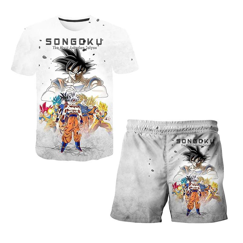 2025 Summer New Fashion Dragon Ball Tshirt Shorts 2 Piece Sets Kids Tracksuit Vegeta Clothes 3D Printed Dragon Ball T Shirts  Suit