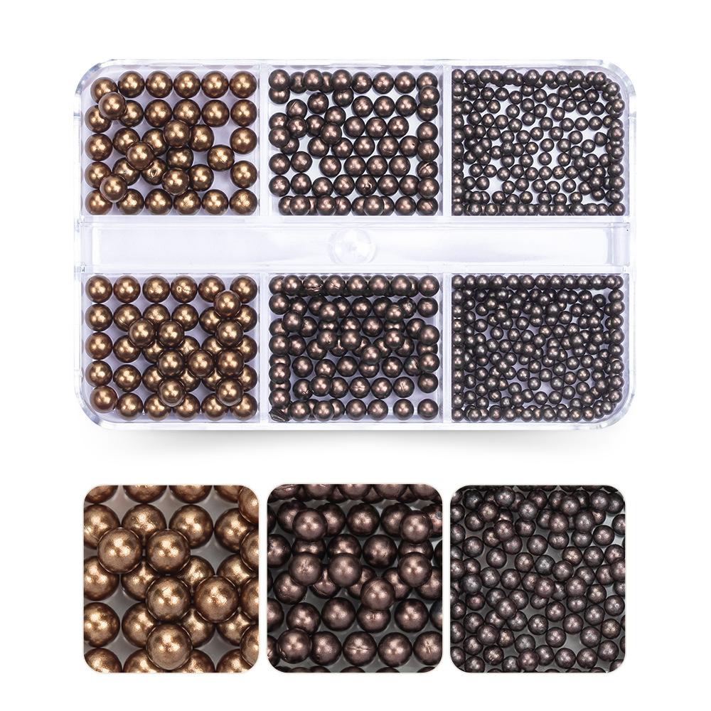 

6 Grid Abs Highlight Pearl Set Maillard Coffee Color Nail Art Pearl Full Round Trinket Mixed