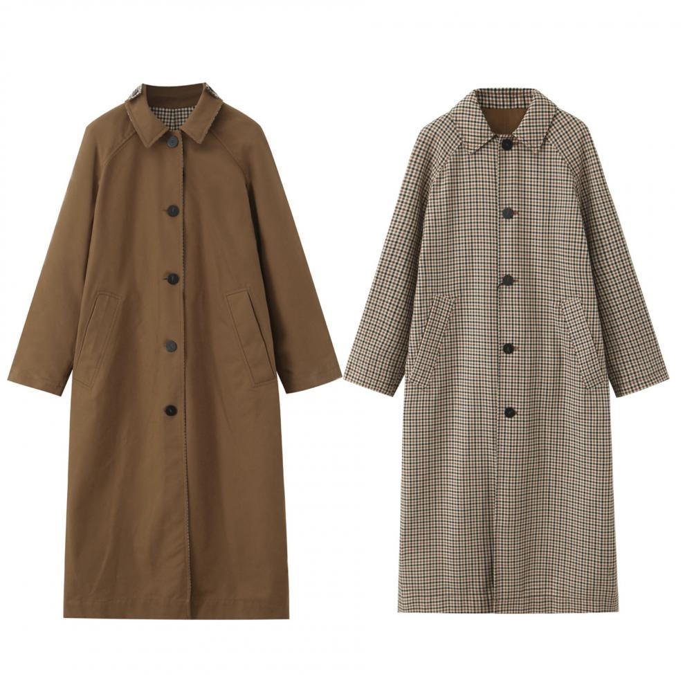 European and American style, new women's clothing, fashionable, casual double-sided plaid lining trench coat