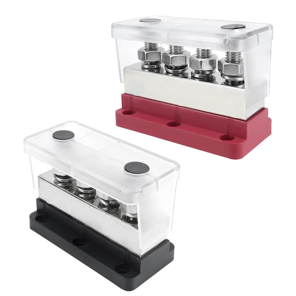 Set of 2 600 A , 4-terminal Distribution Block 12 V- with Cover