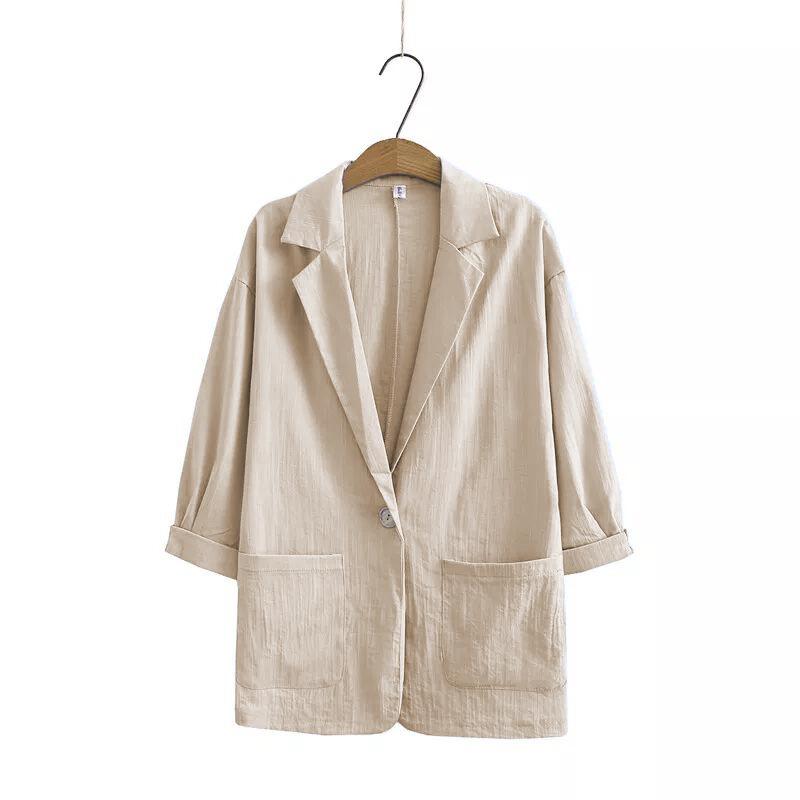 2025 Women's Autumn Cotton Linen Suit: Jacket & Pants Set - Casual, Loose Fit with Pockets