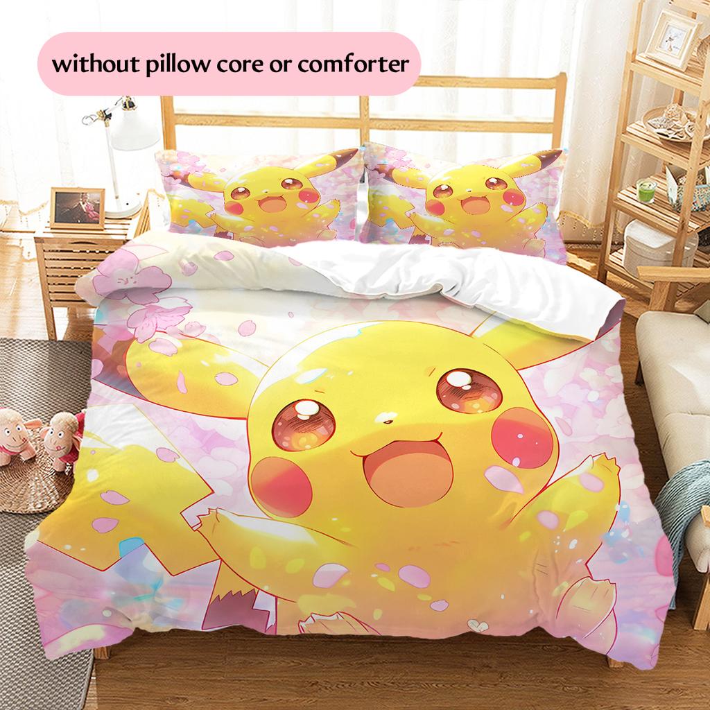 Pikachu Pokémon Pattern Bedding Home Decoration Birthday Gift (1 * Duvet Cover + 2 * Pillowcase, Without Core)
