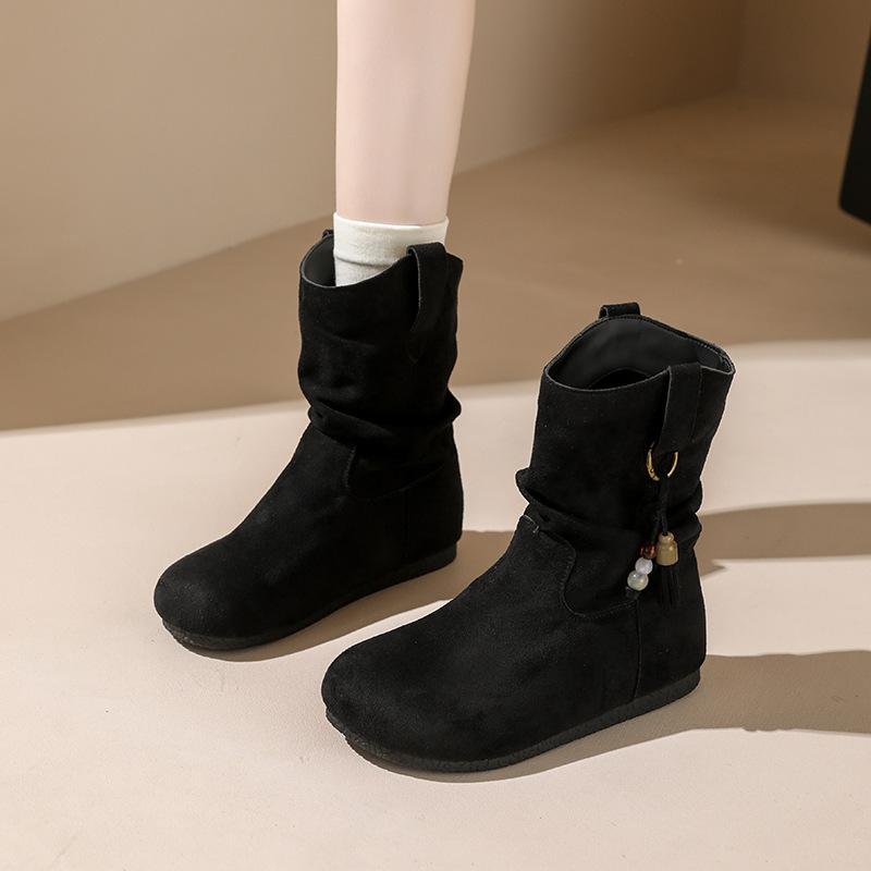 

Inner Height Boots Women s Martin Boots Autumn and Winter New Western Maillard Pile Boots 40 чёрный