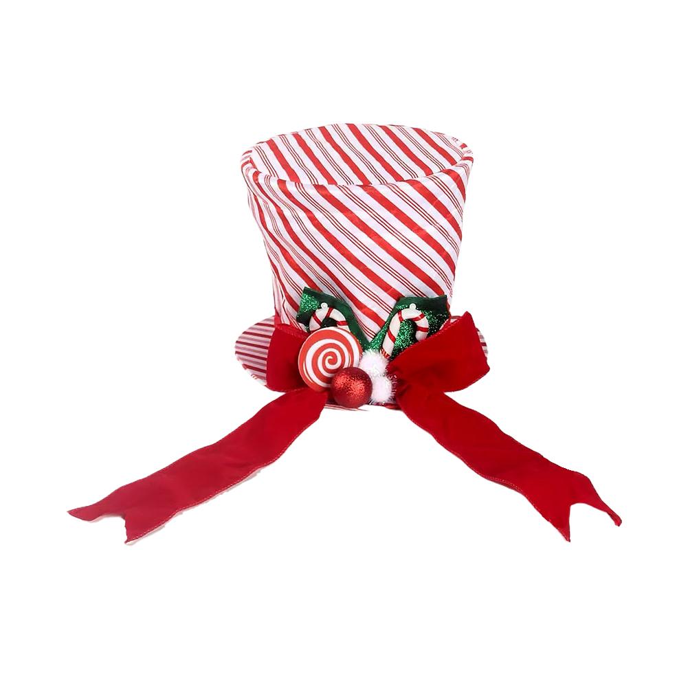 Roter Weihnachtsbaumspitzenhut mit Schleife, Zuckerstangendekoration, Winterfeiertagsbaumdekor