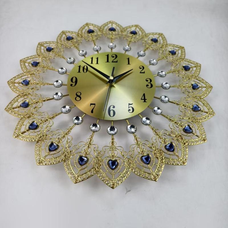 Metal Crystal Heart Large Wall Clock Quiet Mechanism No Ticking Sound European Elegant Decoration for Living Room Gift