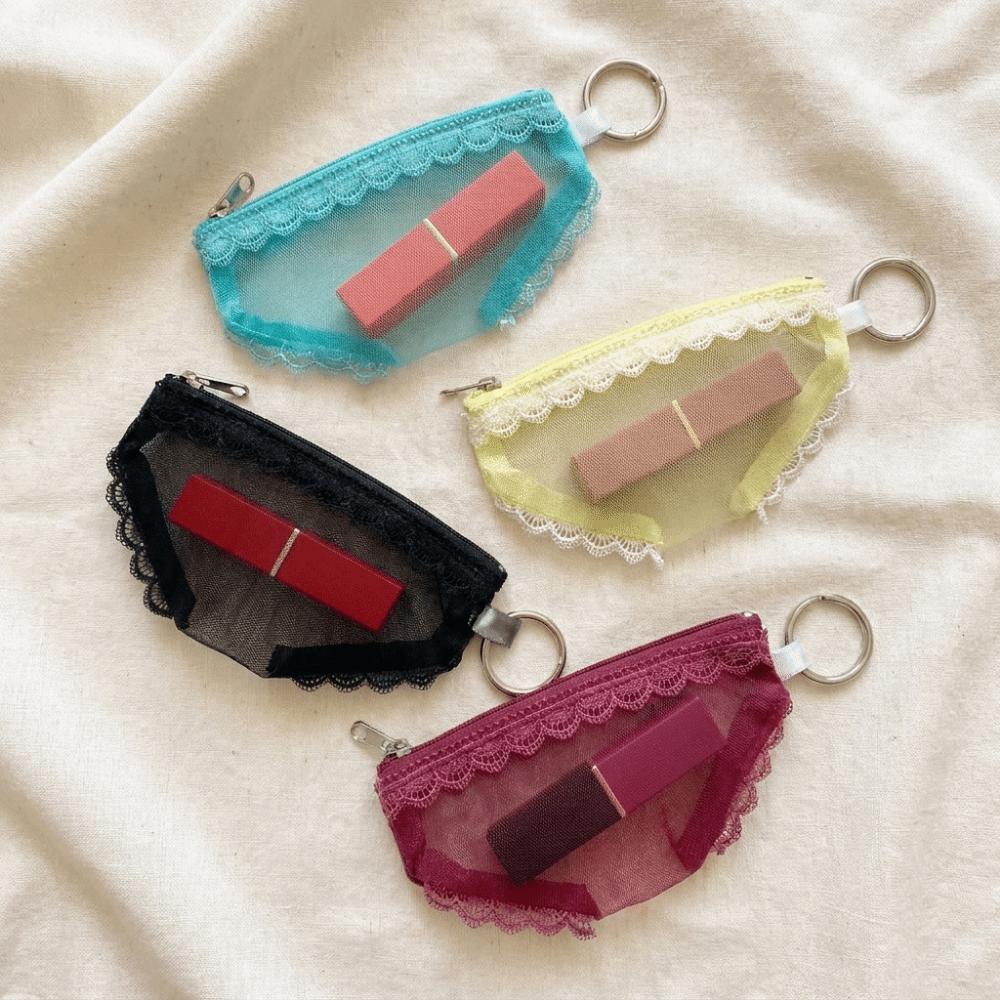 Lace Trim Briefs Shape Cosmetic Bag Mesh Makeup Storage Pouch Unique Jewelry Organizer  Headphones