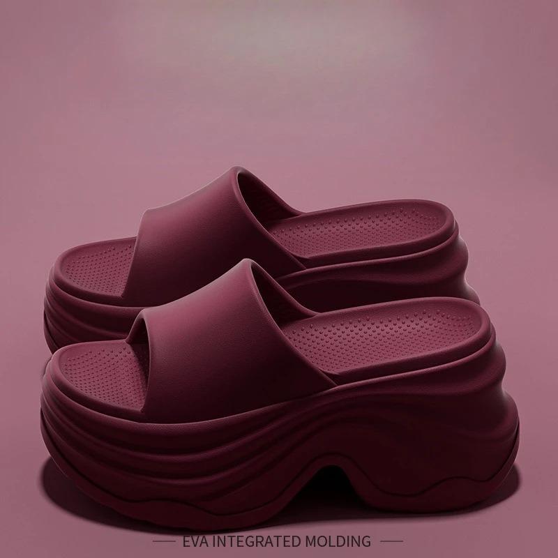 Solid Color EVA Platform Slippers Women Thick Sole Non Slip Beach Slides Sandals Lady Summer Soft Sole Wedge Heel
