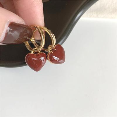 Neue Einfache Design Weinrote Liebesherz Hängeohrringe Für Frauen Goldfarbener Kreis Vintage Pfirsich Tropfen Ohrring Kann Getrennt Werden