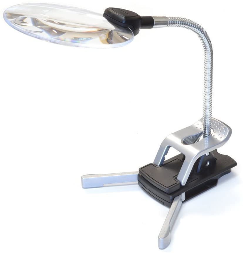 COOLEAD Stand Magnifying Glass with LED 11cm Lens Adjustable Angle and Ideal for Desktop Nail Precision and More Light, Clip-on Compatible, Diameter,