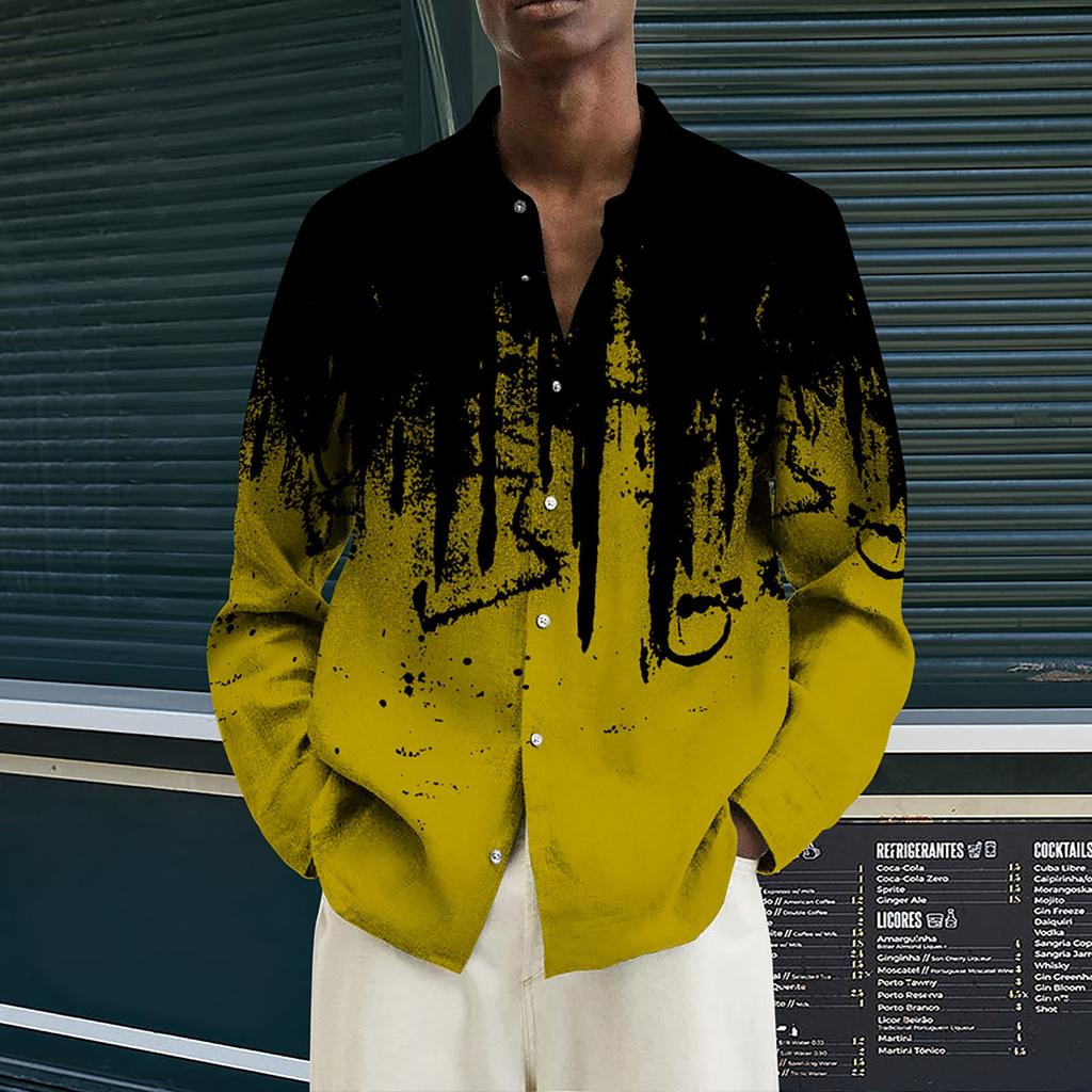 Men's Printed Long Sleeve Shirts Casual Loose Printed Long Sleeve Shirts