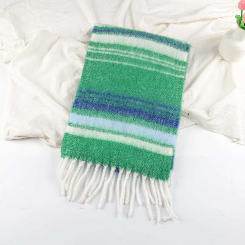 Dopamine imitation cashmere striped fringed high-end scarf women's autumn and winter warm thickened mohair scarf