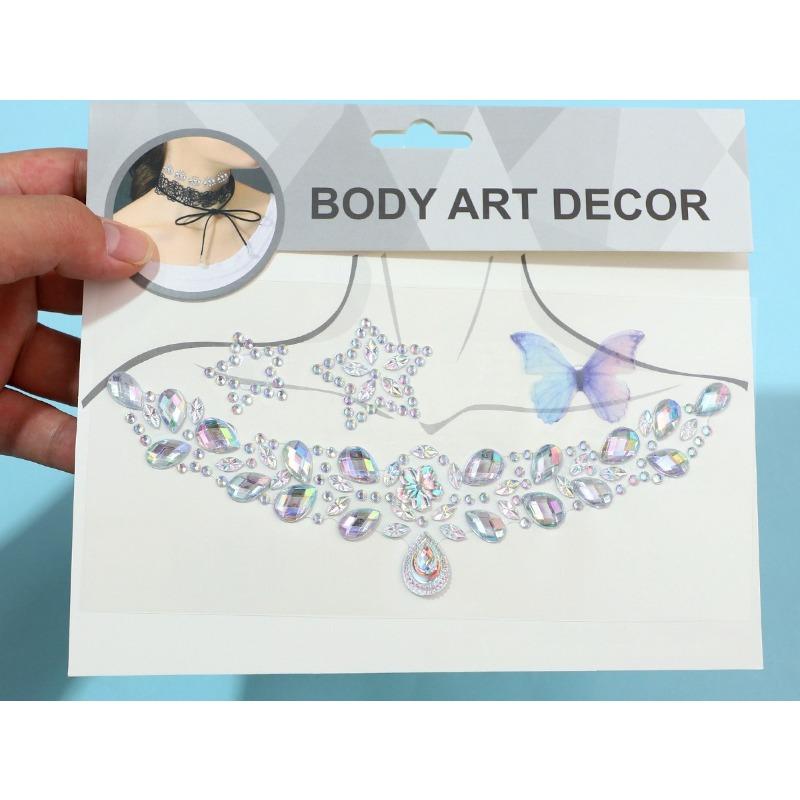 Fashion Clavicle Chain Diamond Stickers Stage Makeup Stickers Temperament Color Butterfly Clavicle Stickers Necklace Stickers