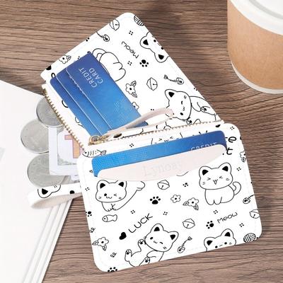 Cute PVC Credit Card Holder Cartoon Cat Ultra-thin Card Case Lightweight Multi-card Slot Zipper Wallet for Women Girls