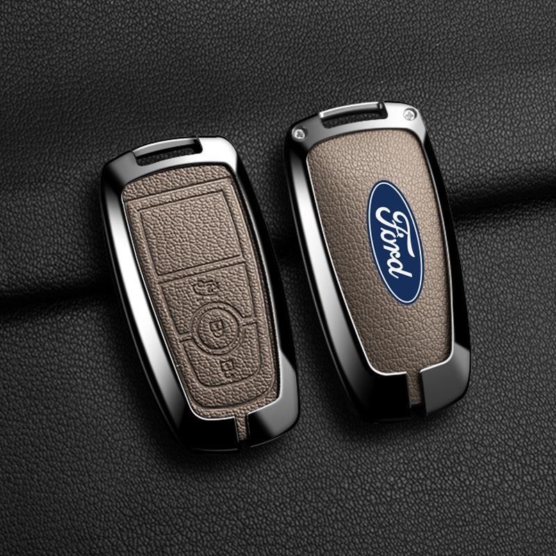 Metal Leather Car Smart Key Case Protect Shell For Ford Explorer Edge Escape Bronco F-150 Mustang Focus MK4 Kuga Taurus Sticker RM9