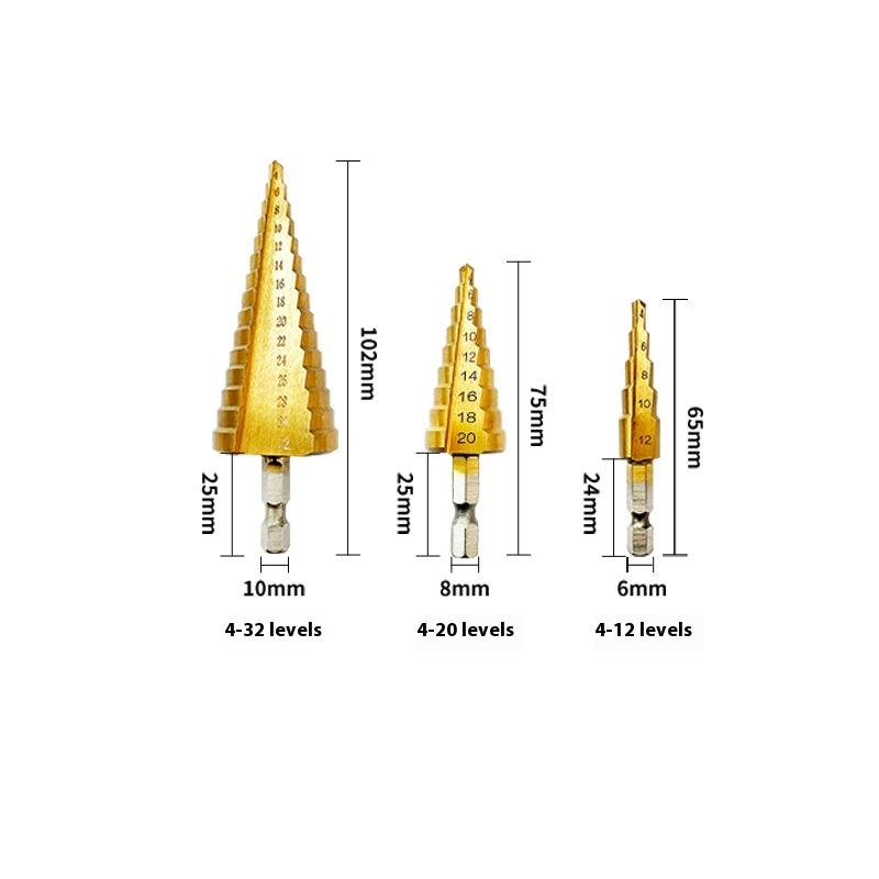 Hexagonal Handle Step Drill 3-piece Set In Cloth Bag Step Drill Pagoda Drill Bit Tower Drill Steel Plate Punch