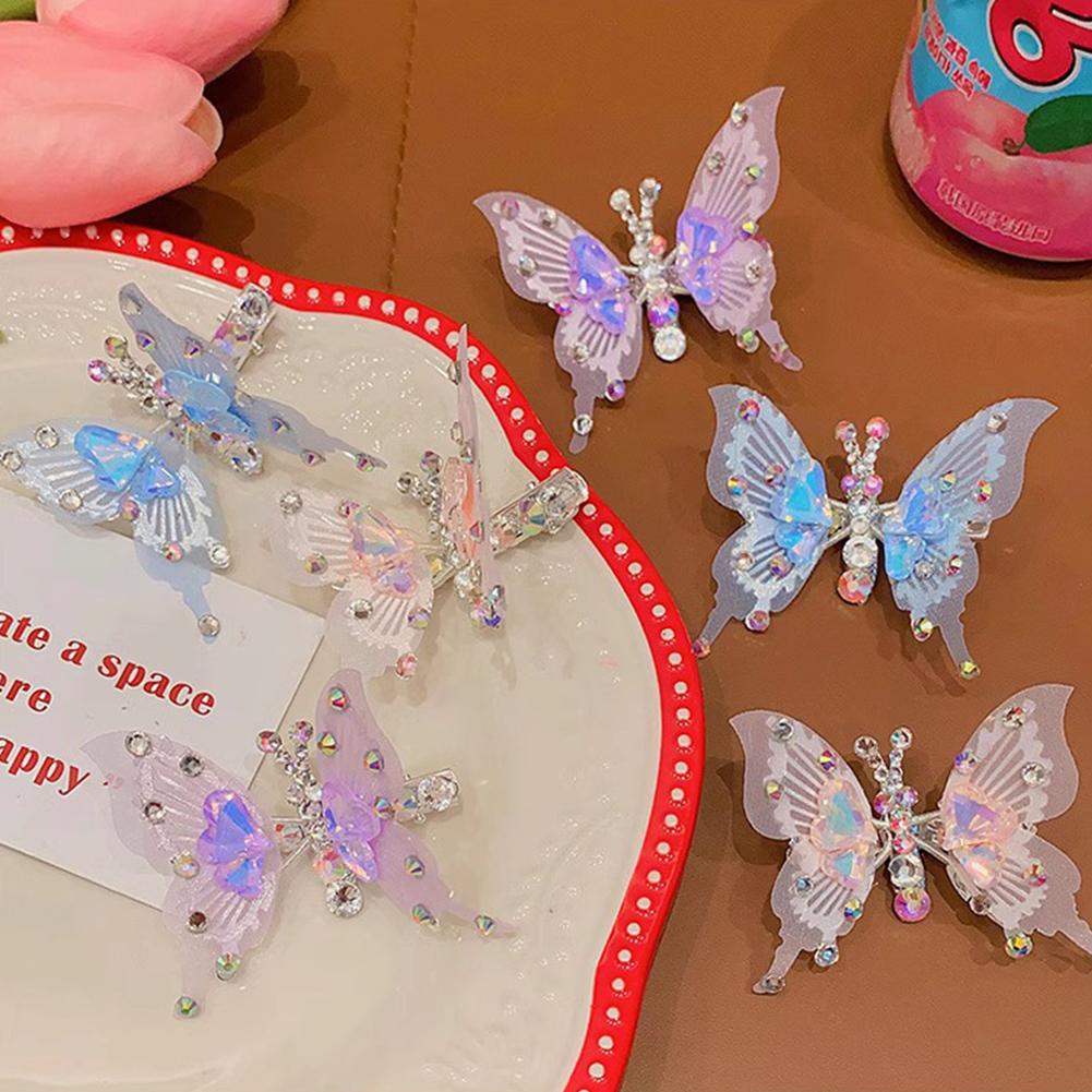 Rhinestone Butterfly Hairpin Three-dimensional Lively Moving Wings Lovely Bangs Hair Clip Headwear Hair Styling Accessories