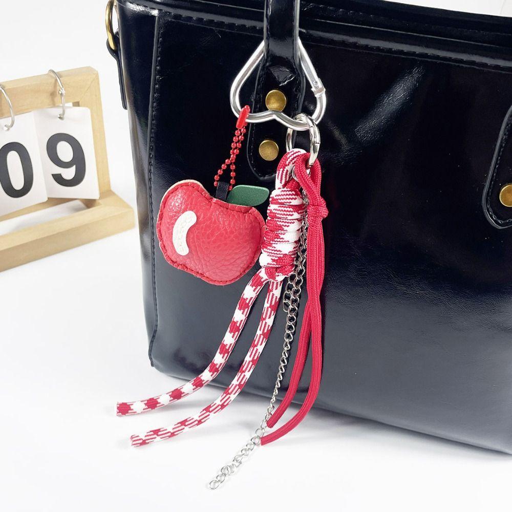 PU Leather Fruit Handmade Keychain Heart Braided Rope Car Keyrings  Girls Couple Girlfriends