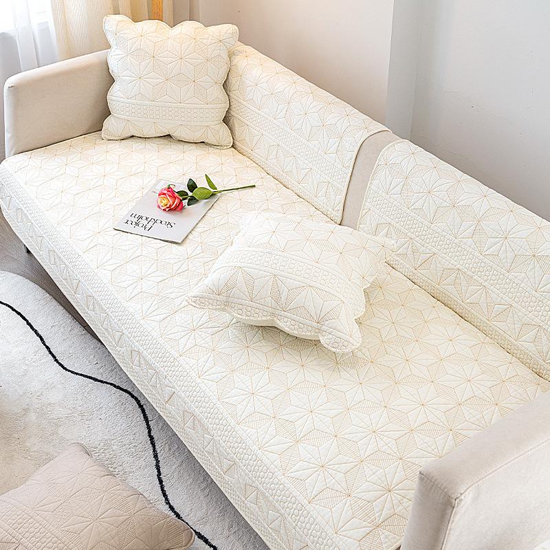 Modern Sofa Cushion Four Seasons Universal Solid Color Couch Cushion Cotton Embroidered Geometry Fabric Simplicity Sofa Cover
