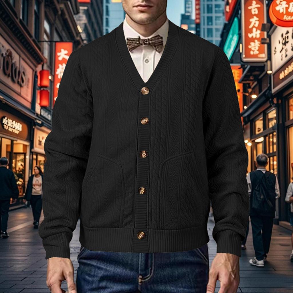 Men'S Solid Color Fashionable Cardigan Buckle Knit Casual Jacket