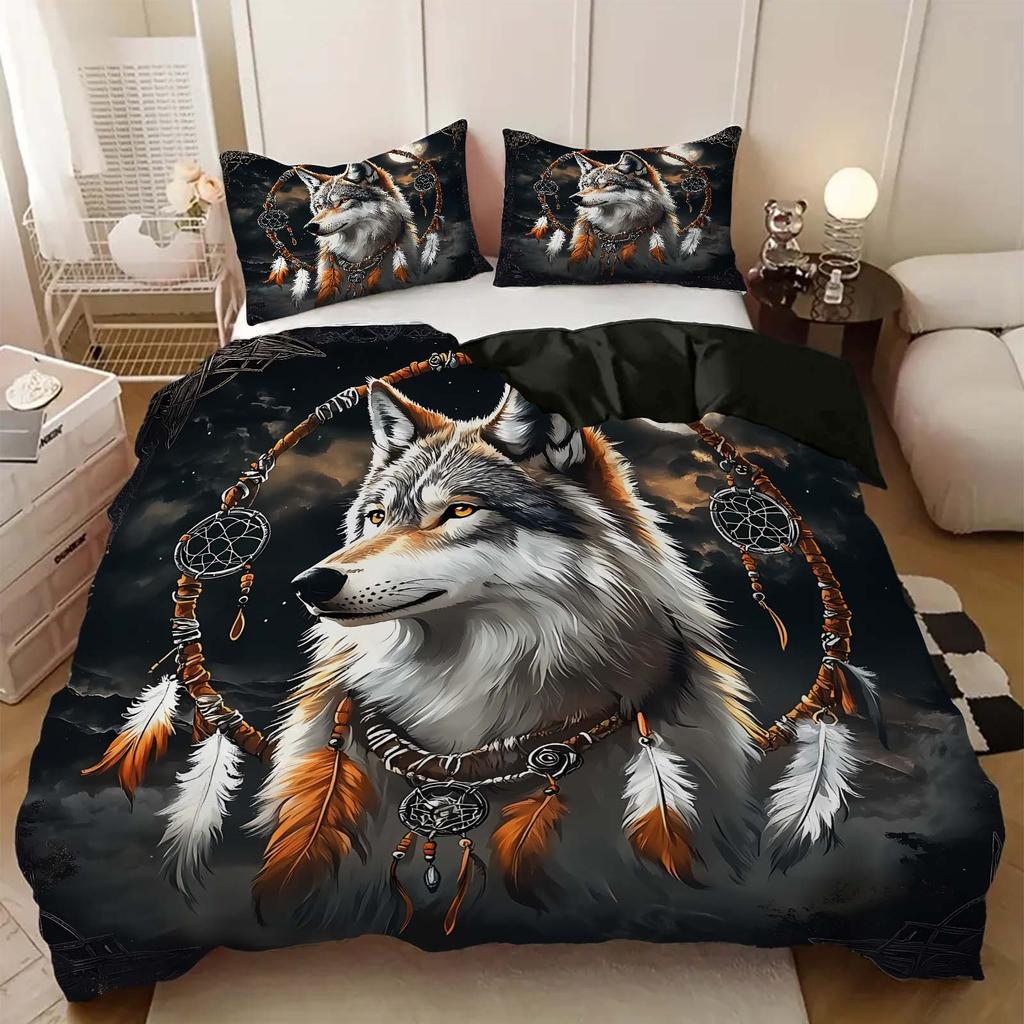Wolf Cartoon Three-Piece Home Textile Bedding 3D Digital Printing Quilt Cover Customization