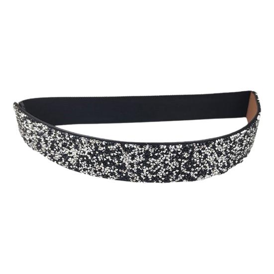 Women Belt Adjustable Elastic Band Shiny Rhinestone Wide Anti-slip Clothes Matching Anti-break Tight Waist Dress Waistband Clothes Accessory