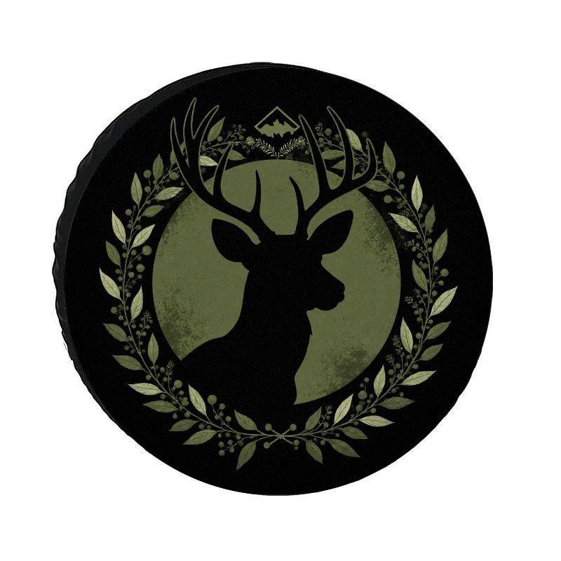 Vintage Deer Antler Mountain Wreath Spare Tire Cover for SUV RV Durable Polyester Dustproof Sun-Resistant
