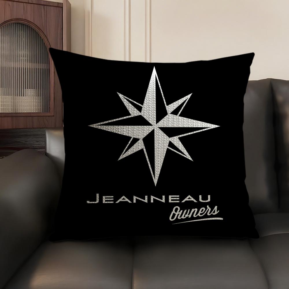 J-Jeanneaus Yachts Logo Cushion Cover Natural Linen Organic Fabric Double-Sided Printing Sofa Home Decor Gift Pillow Case