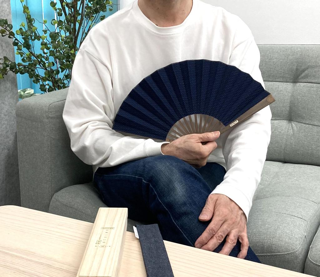 Shoroku Sashiko Summer with Fan in Paulownia Wood Made in Japan Blue Day Indigo [Nishikawa Shoten] Fan, Use, Pouch, Box, Japan, Embroidery, Father's