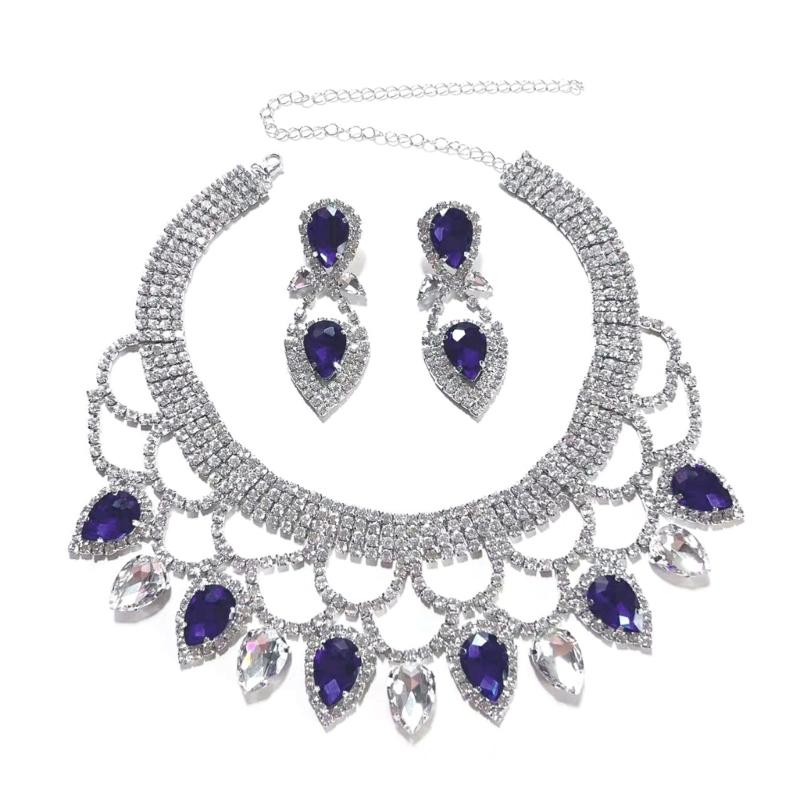 Exquisite Handmade Rhinestones Necklace and Earring Set Colorful Crystals Jewelry Set Suitable for Weddings and Parties