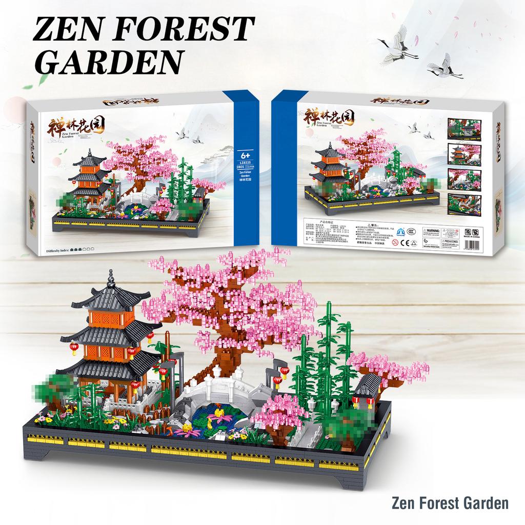2805Pc Zen Forest Garden Building Blocks Flower Tree Chinese Ancient Architecture Educational Puzzle Kids Toys Ornament Gifts