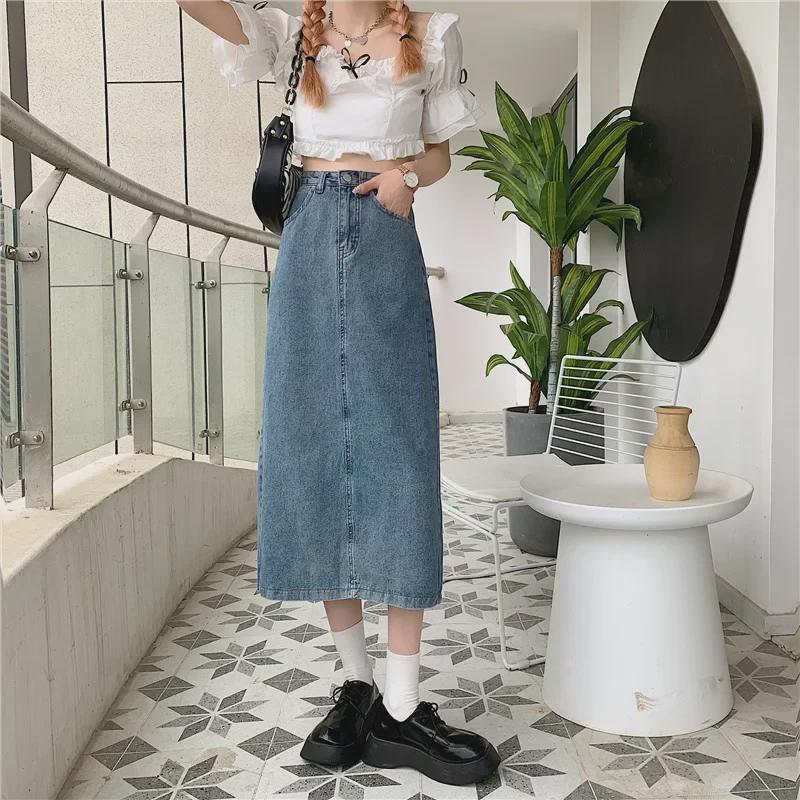 Damen A-Linien Jeansrock mit hohem Bund - Modisch, vielseitig, koreanischer Stil für Frühling und Herbst