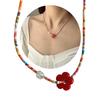 Resin Flower Pendant Necklace Crystal Bead Choker Sweet Dopamine Clavicle Chain Choker Jewelry for Women Girl Teen