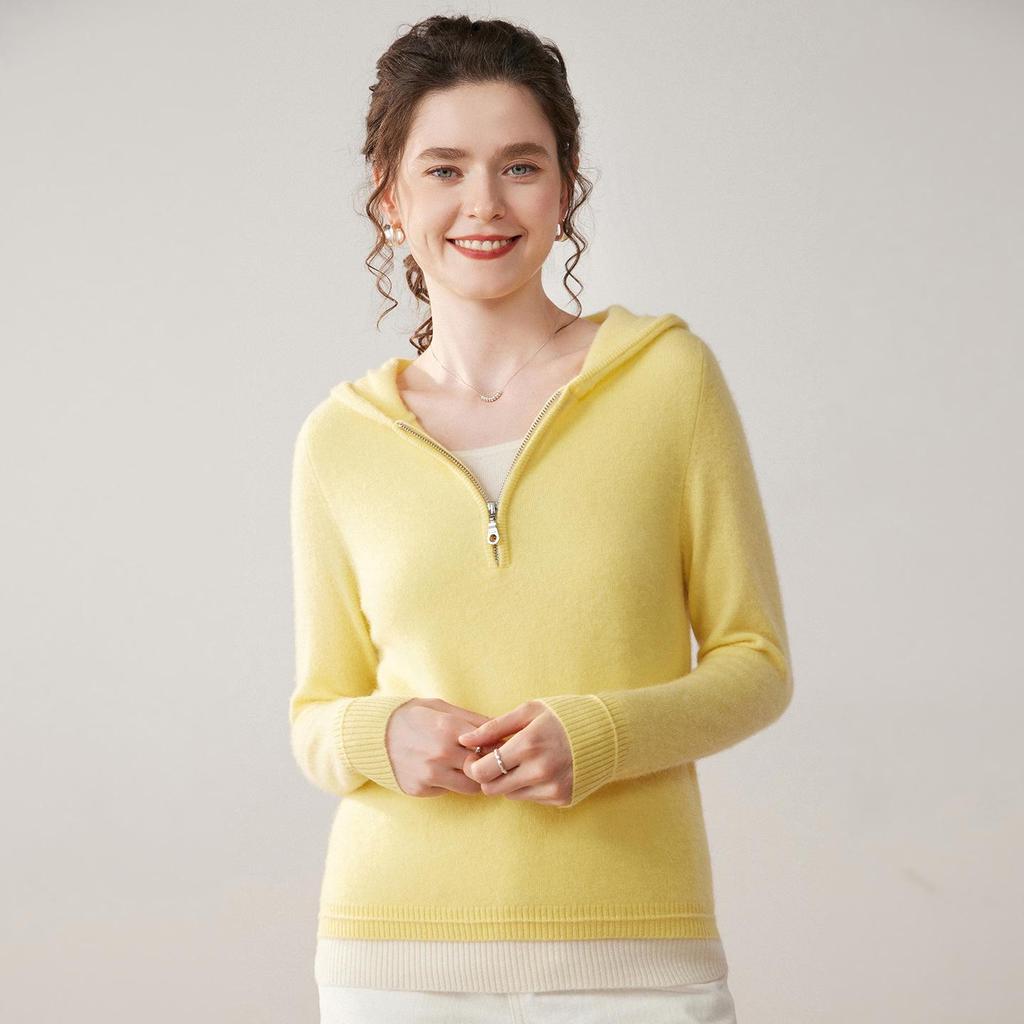 Women's Faux Two-Piece Hooded Cashmere Cardigan - Autumn/Winter Knit Outerwear Sweater