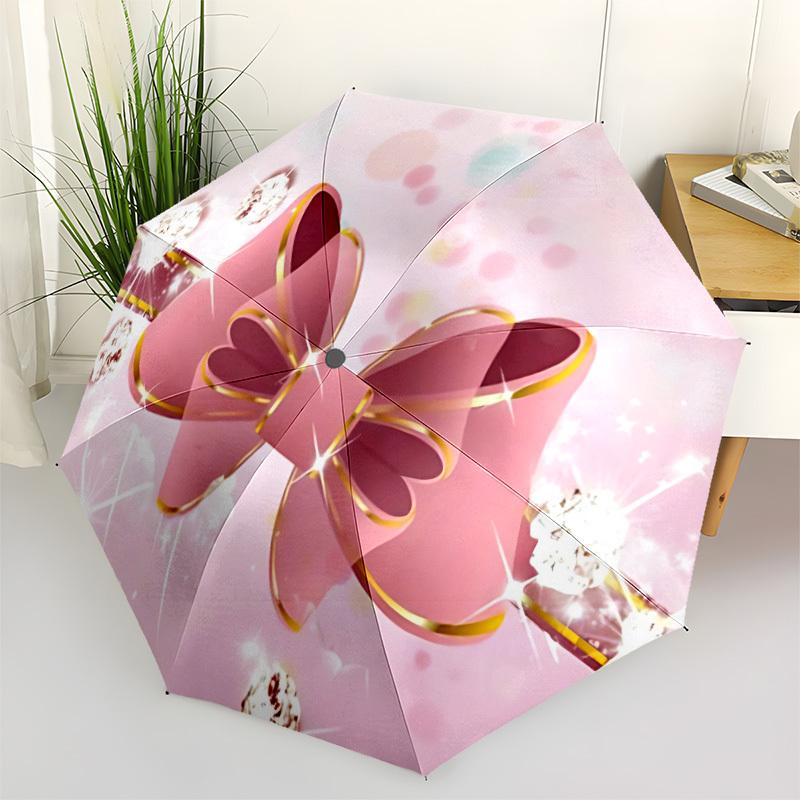 

1pc Pink Bow Automatic Open/Close Folding Umbrella - Compact 8-Rib Design, Daily Use, Perfect Gift for Friends & Family yy251124212
