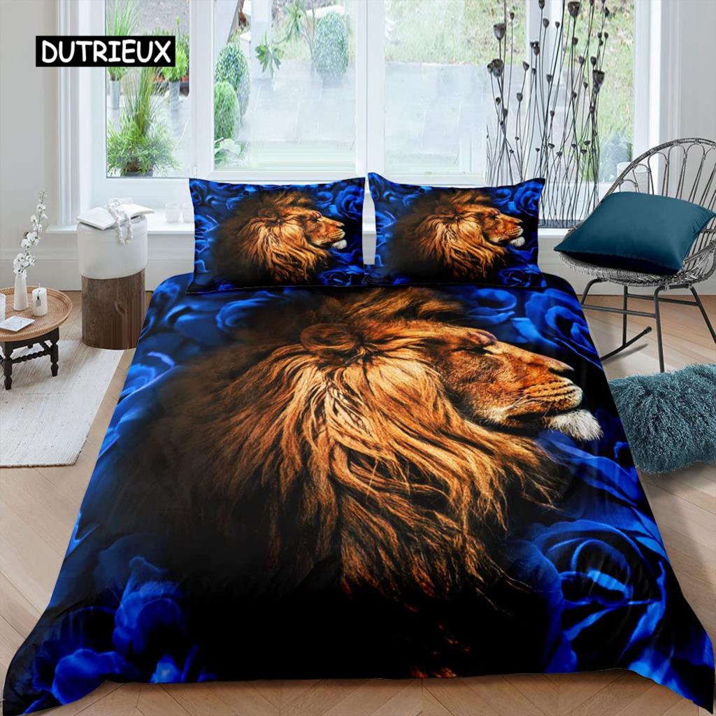 Black Lion Duvet Cover Bed Sheet Pillow Three-Piece Bedding Set