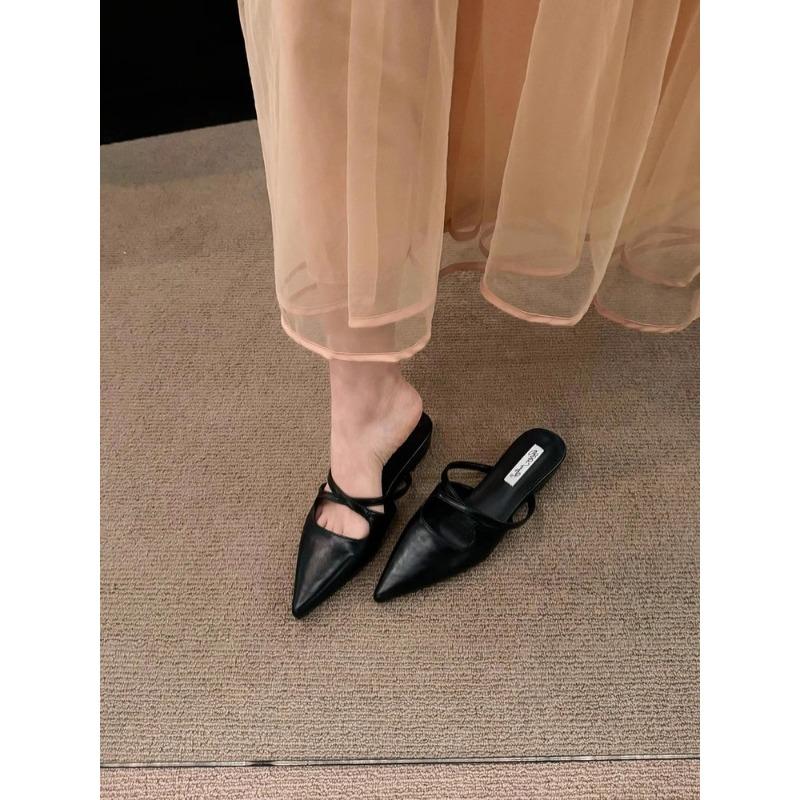 Bailamos Women Sandals Pointed Toe Elegant Low-heel Shoes Summer Fashion Slingback Woman Mules Shoes Pumps Dress Shoes