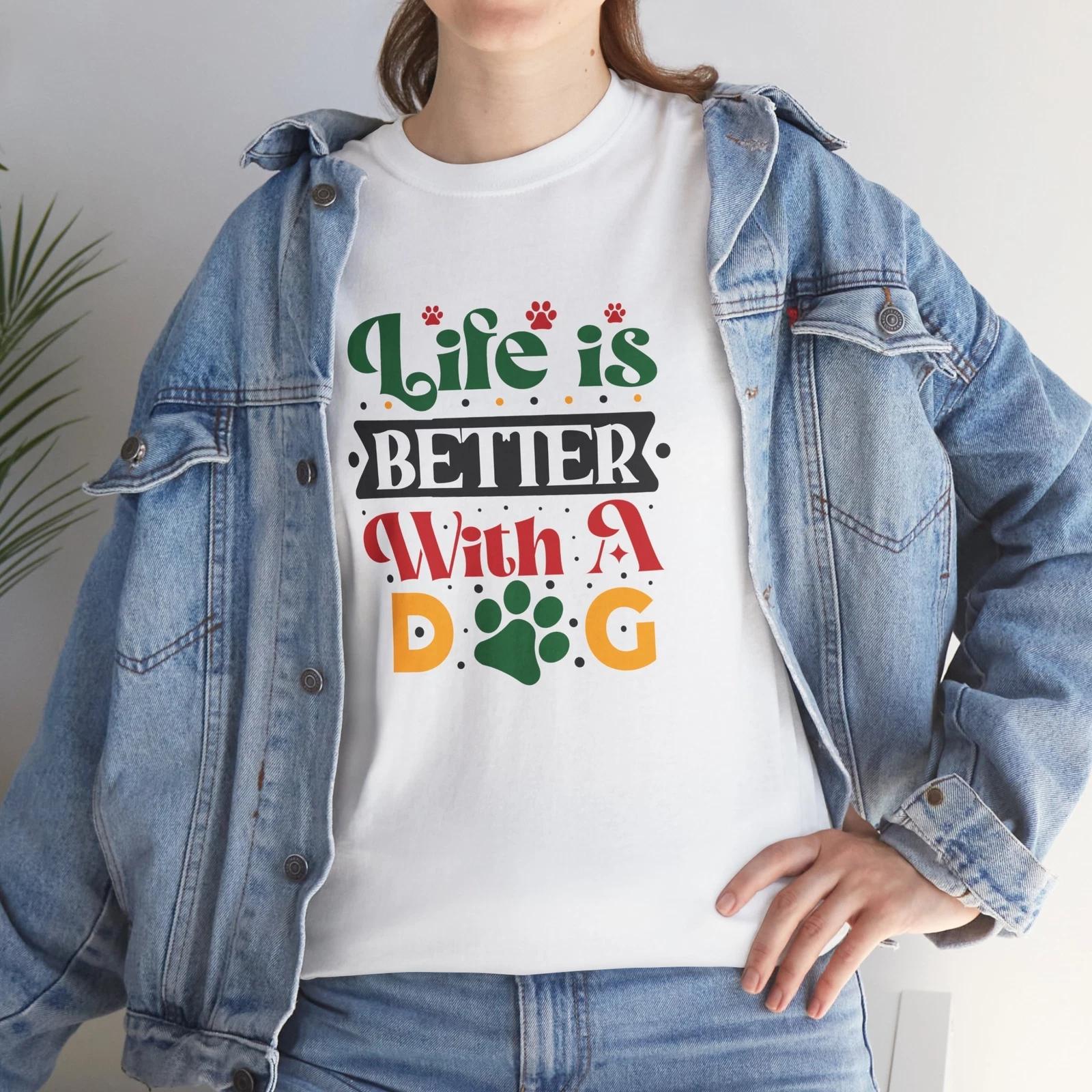Life Is Better With A Dog T-Shirt – Puppy Paw Print Graphic Tee for Dog Lovers L