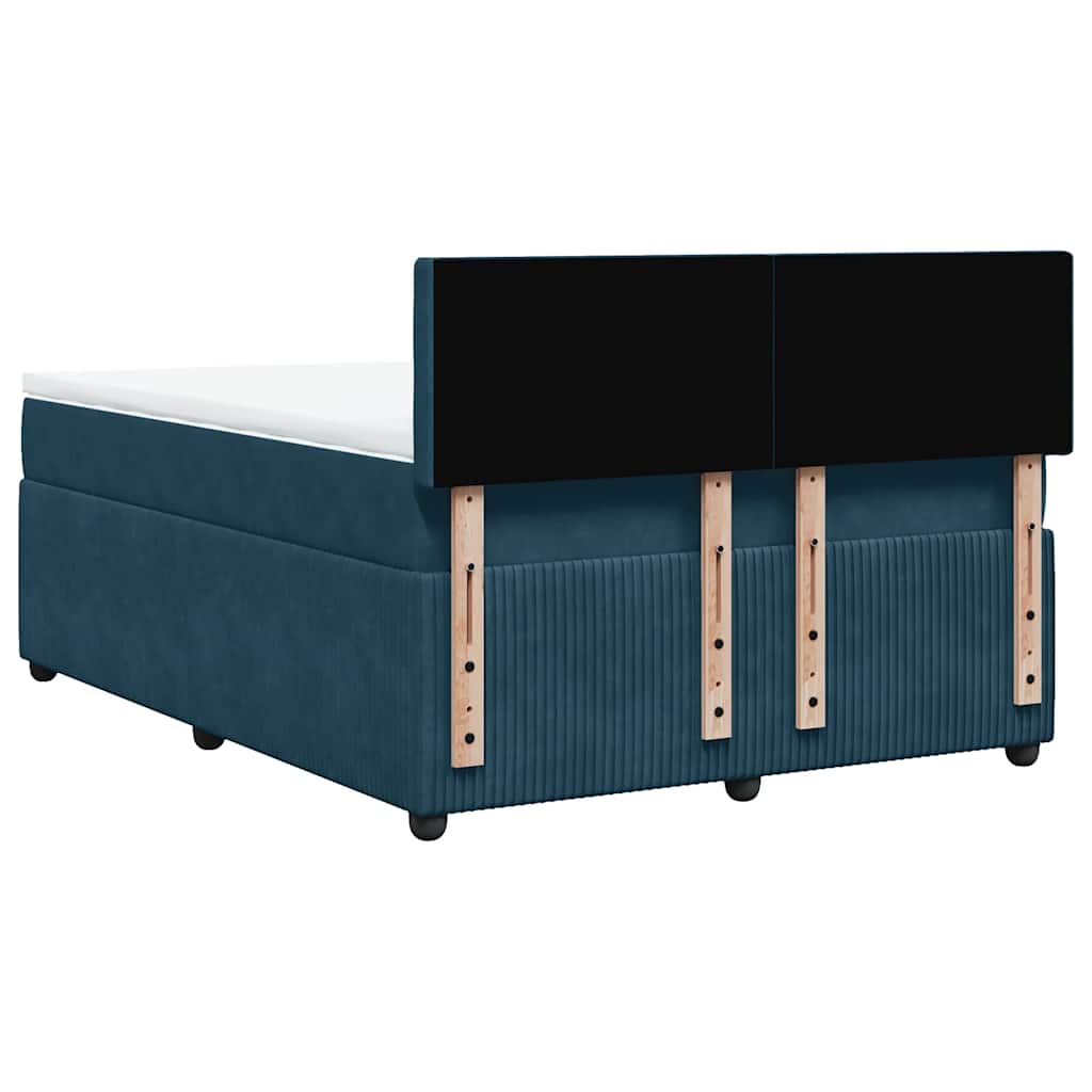 Box Spring Bed with Mattress Blue 140 X 190 Cm Velvet