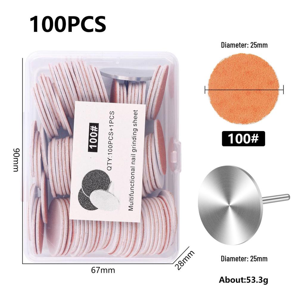 Nail Art Sand Disc for Polishing, Shaping, and Filing Extension Nails - 100 Pieces